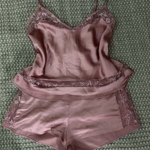 Victoria's Secret Satin Lace-Trim Cami & Short Set - Rose